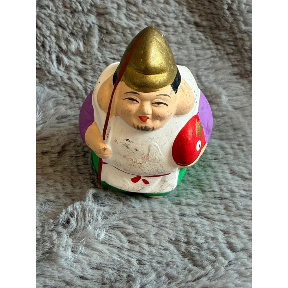 Japanese Clay Figurine Fisherman Ebisu Tsuchi Ningyo Okimono